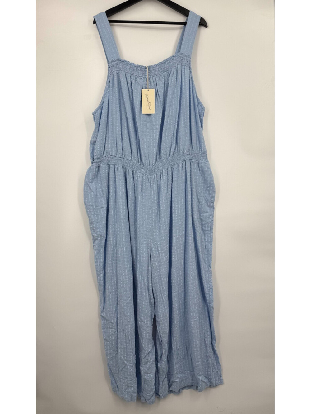 Universal Thread Womens Jumpsuit Sleeveless Smocked Gauze Blue Striped Size 4X